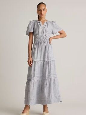 Quince Light Blue Linen Tiered Maxi Dress